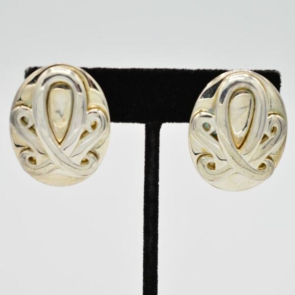 Givenchy Vintage Clip Earrings Silver Tone Runway Chunky Signed 1980s BinQ - Picture 1 of 9